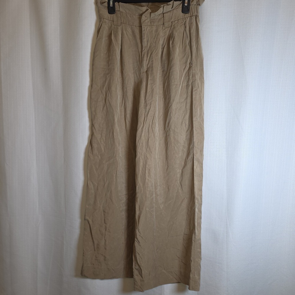 Banana Republic Women Pants 4 Tan Minimalist Paperbag Waist Wide Leg Lyocell